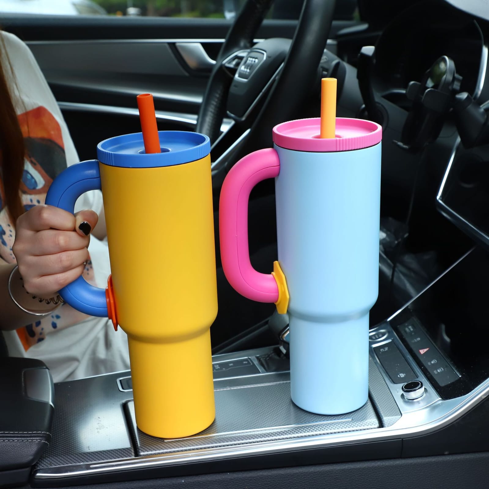 Large Capacity Stainless Steel Tumbler with Straw & Handle