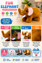🐘 Fur Elephant Toy with LED Lights & Sound