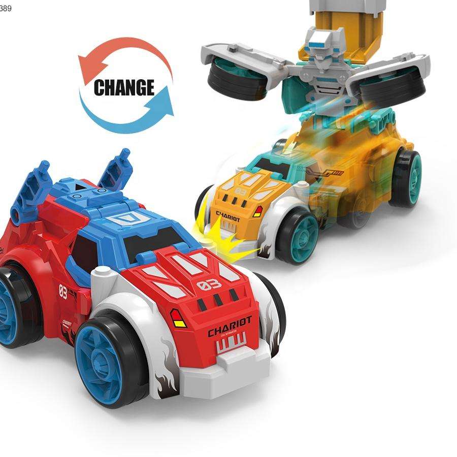 Kids Transforming Car to Robot Toy with Lights & Sound – Pack of 2