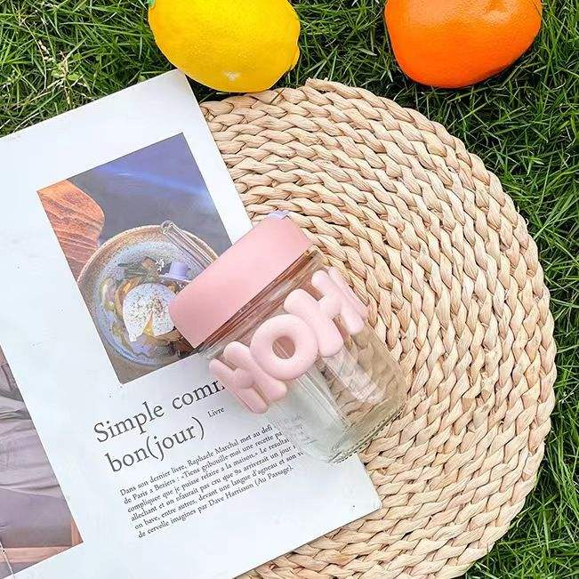 Cute Bubble Letter Glass Tumbler with Straw (Pack Of 2)