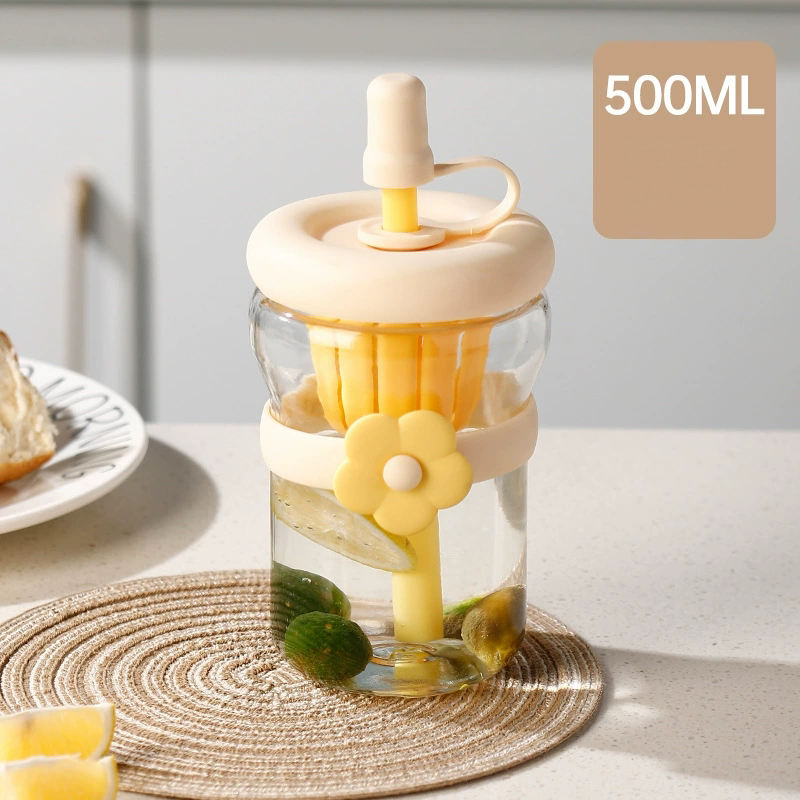 🌸 Cute Flower Glass Tumbler with Straw
