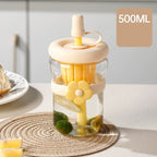 🌸 Cute Flower Glass Tumbler with Straw