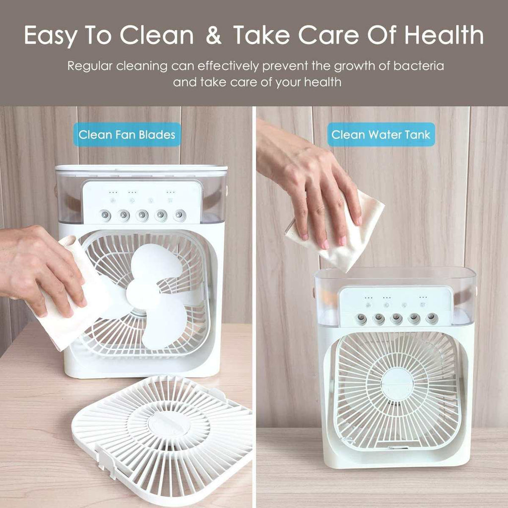 Portable USB Mini Air Cooler Fan with Water Mist & LED Light