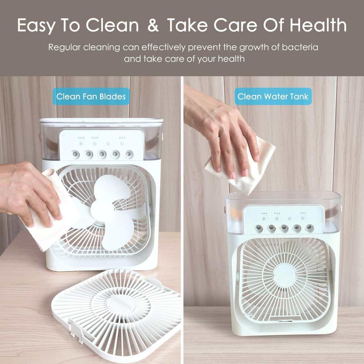 Portable USB Mini Air Cooler Fan with Water Mist & LED Light