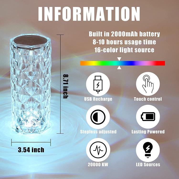 Crystal RGB Diamond Touch Lamp with Remote