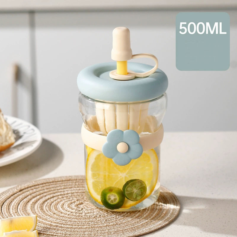 🌸 Cute Flower Glass Tumbler with Straw
