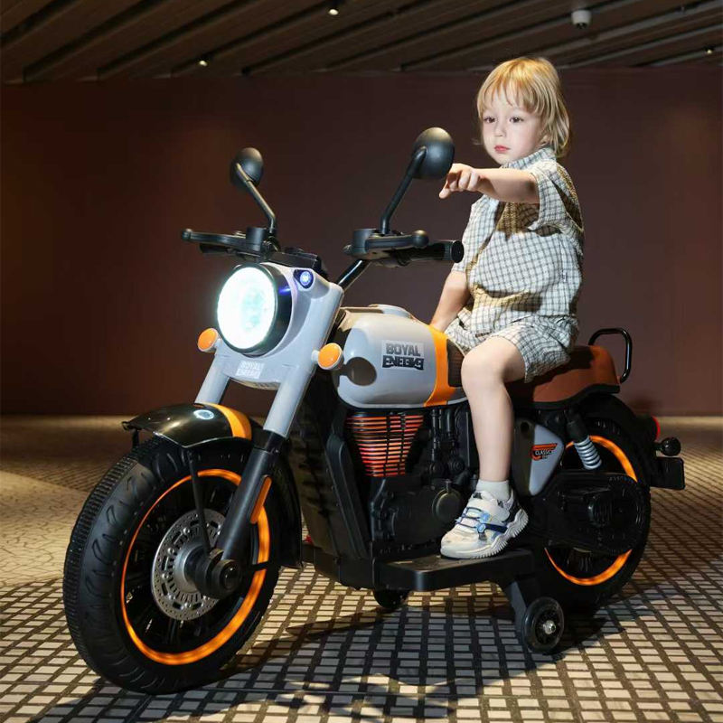 Kids Electric Ride-On Motorcycle with LED Lights, Music & Training Wheels