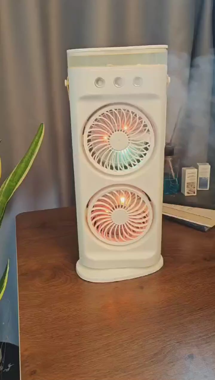 Portable Double-Ended Spray Cooling Fan with Remote Control, Mist & LED Lights
