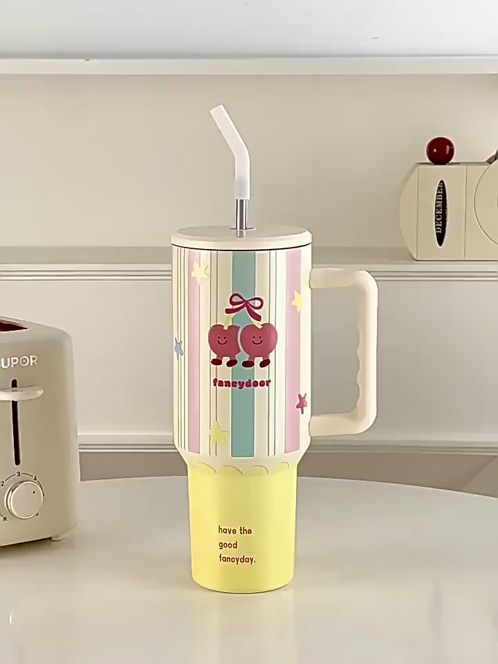 Cute Cat Print Handheld  Mug with Lid & Handle 🐾☕